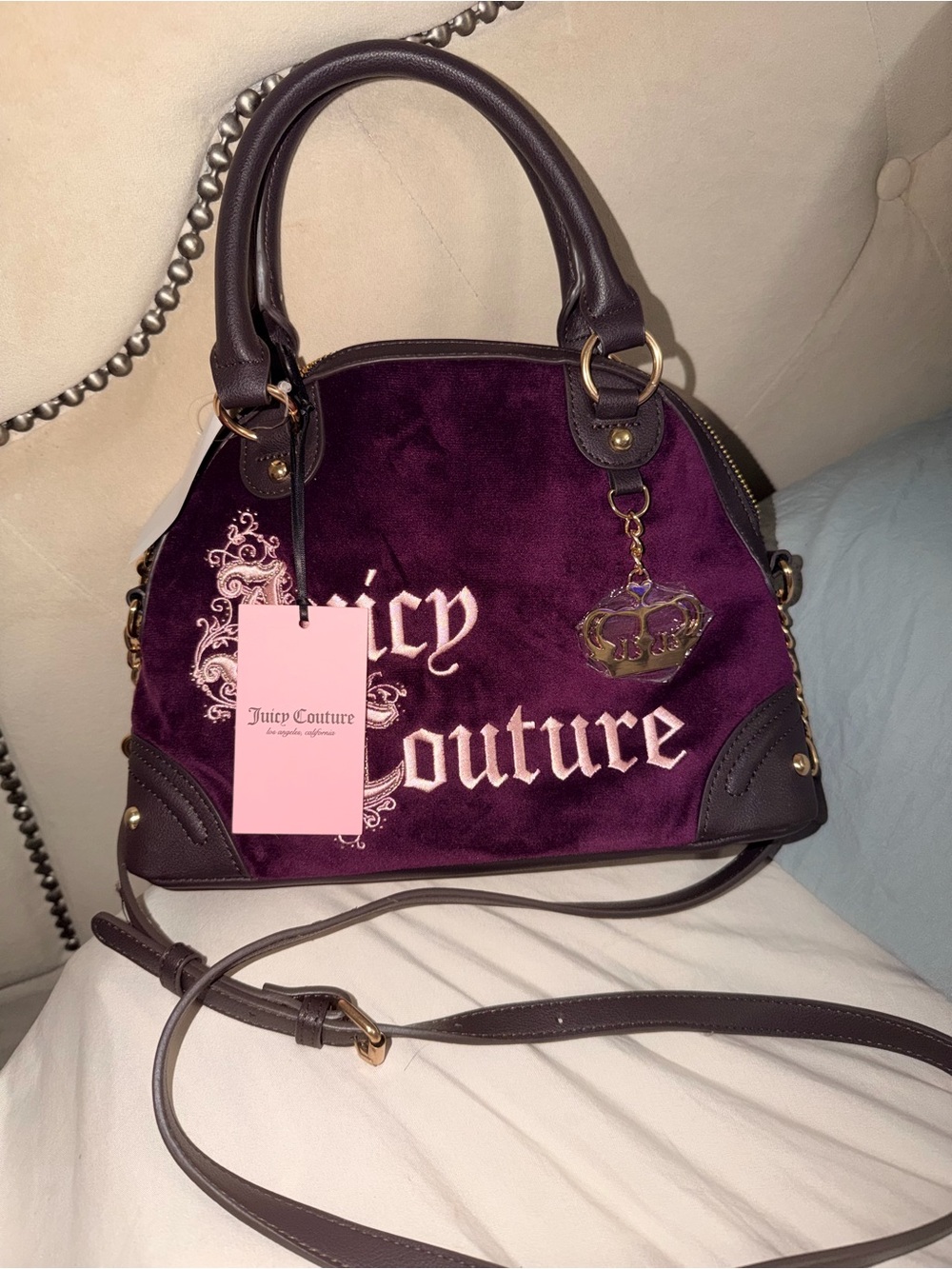 Juicy Couture Purple Velvet Dome Satchel Bag